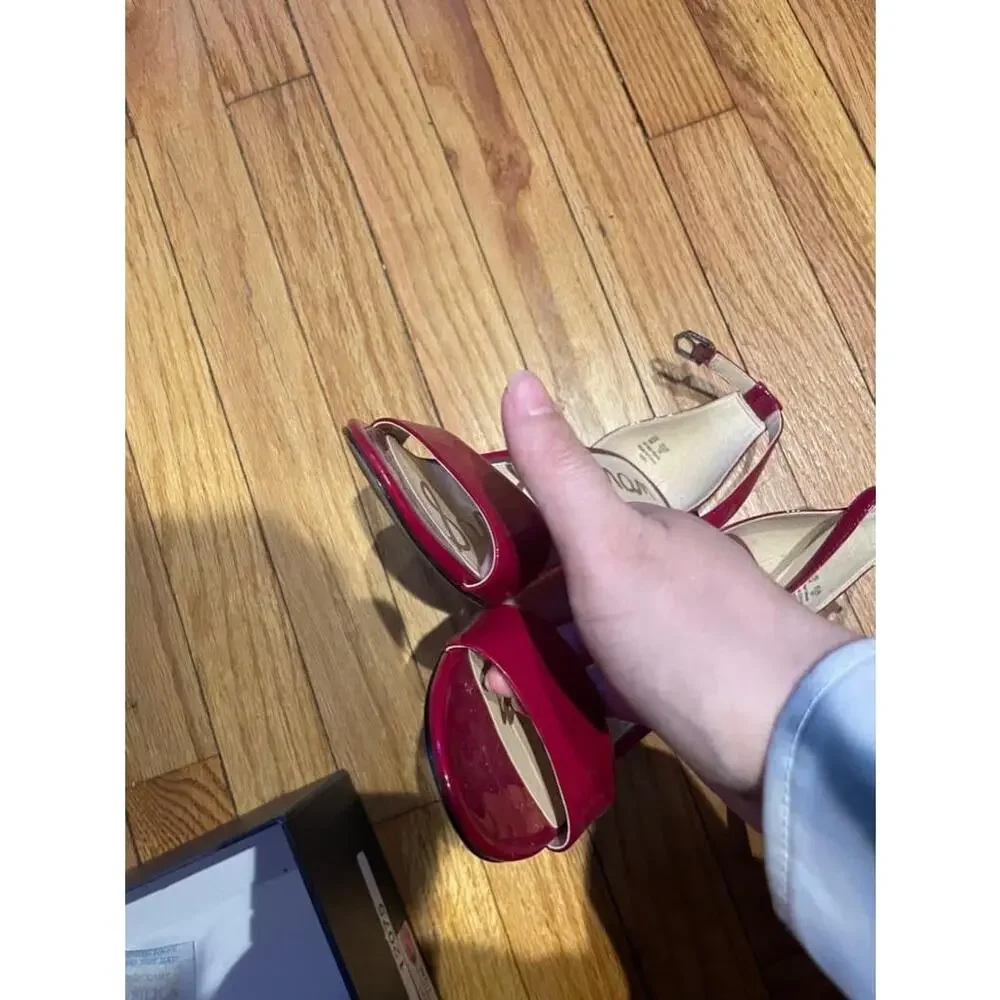 👹Sam Edelman Yaro Glossy Cherry Leather Block Chunky Charol vibrant Sandals 8